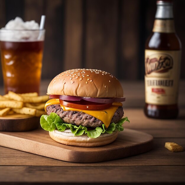 delizioso cheeseburger di carne con cibo spazzatura