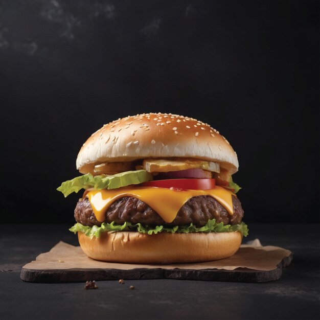 delizioso cheeseburger su uno sfondo scuro burger su un piatto