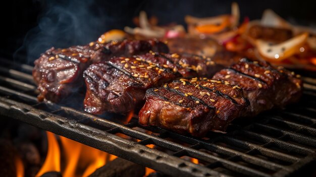 delizioso cibo del Corano alla griglia marinato alla griglia, costolette coreane su un barbecue