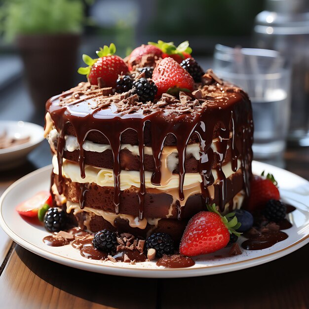 delizioso cibo foto di una torta al cioccolato luce del giorno