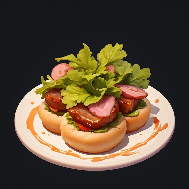 Delizioso cibo per hamburger di pasticceria Fotografia HD Illustrazione di sfondo per carta da parati 4K