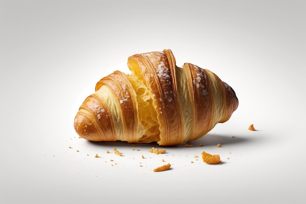 Delizioso croissant con un boccone preso fuori perfetto per la colazione o uno spuntino AI generativa