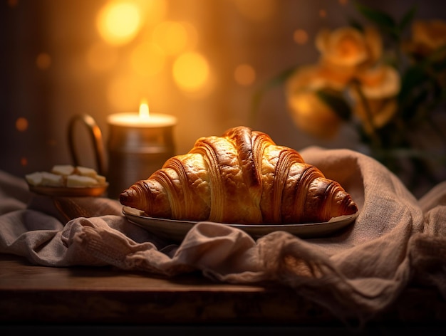 Delizioso Croissant dorato Food Photography AI generato