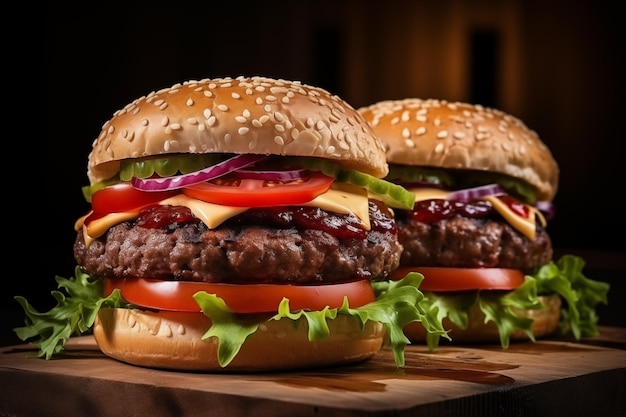 delizioso e fresco cheeseburger su sfondo nero