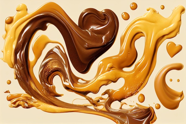 Delizioso flusso di caramello dolce su uno sfondo bianco.