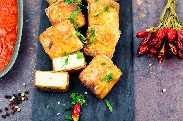 Delizioso formaggio di tofu arrostito con sesamo