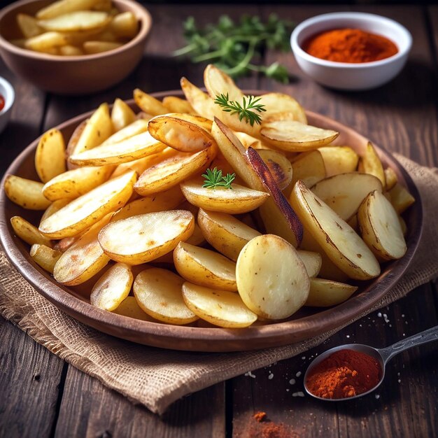 Delizioso fritto francese con polvere fredda su un tavolo di legno