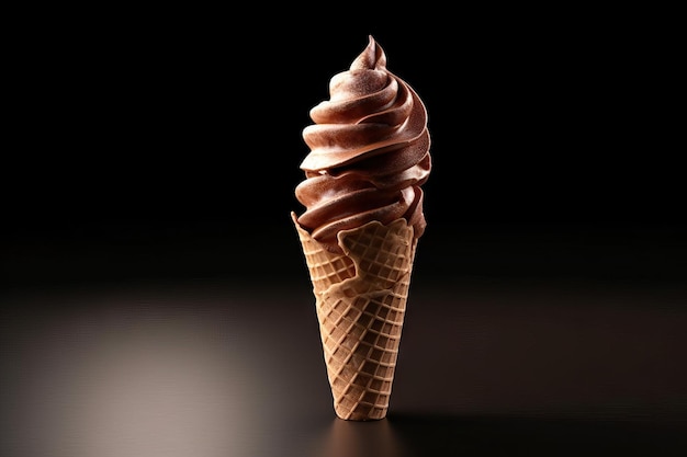 Delizioso gelato al cioccolato in cono su sfondo bianco generato dall'AI