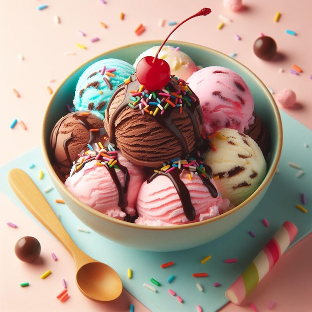 Delizioso gelato con frutta di diversi sapori Per il modello di social media design post banner