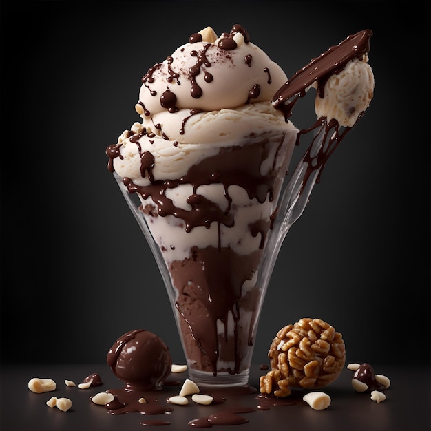 Delizioso gelato in biscotto vaniglia e cioccolato