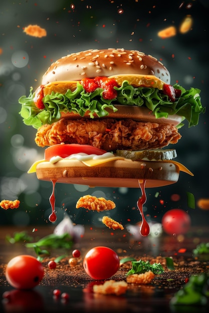 delizioso hamburger con cotoletta di fast food IA generativa