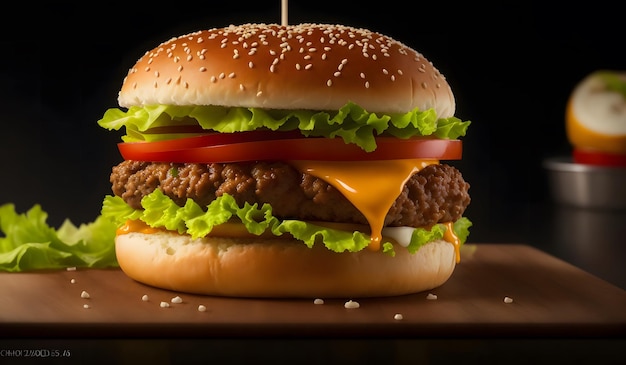 Delizioso hamburger di manzo con sfondo di pancetta IA generativa