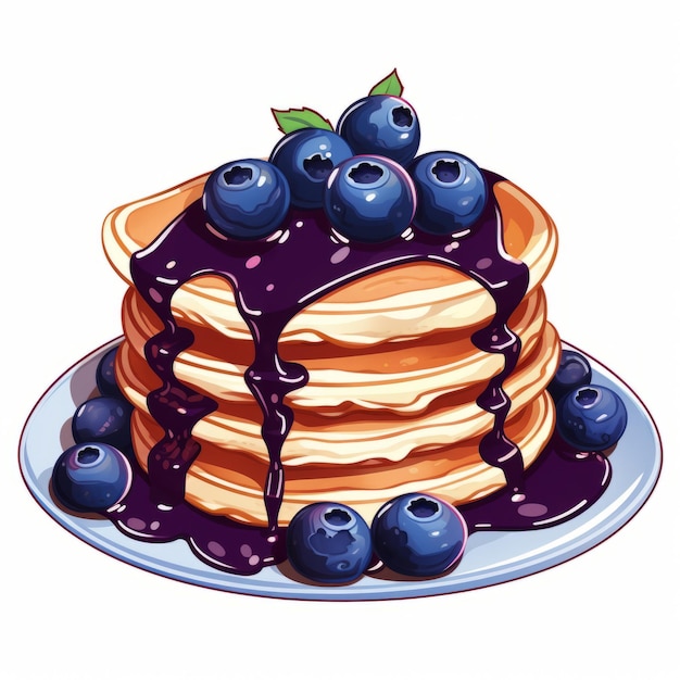 Delizioso Kawaii Pancake Fantasy Blueberry Bliss su una tela bianca