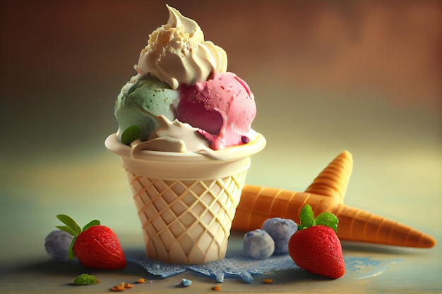 Delizioso lusso colorato frutta gelato ai generativa