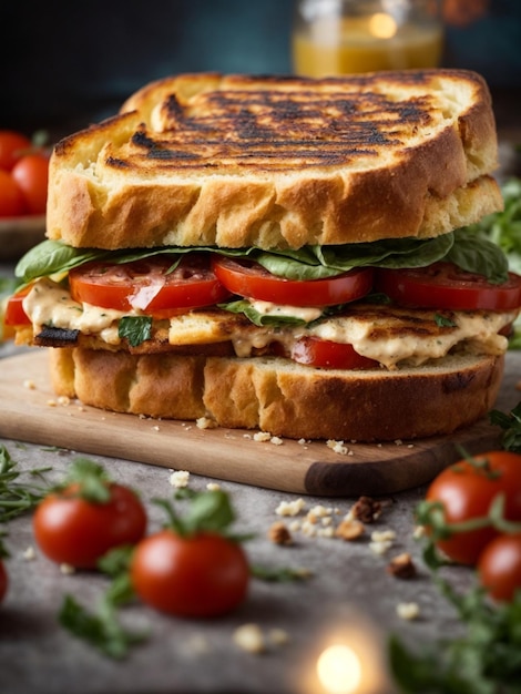 Delizioso panino alla griglia di Foccacia Sandwich crosta croccante aroma salato di pane alla grigliata si mescola con il formaggio