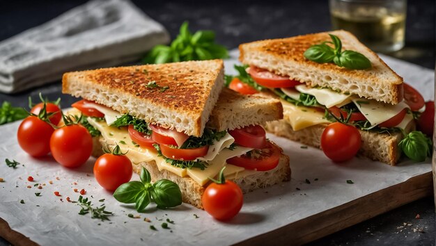 delizioso panino appetitoso bacon e formaggio formaggio pomodori