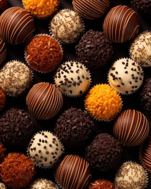 Delizioso piatto brasiliano Brigadeiro con sfondo scuro in studio