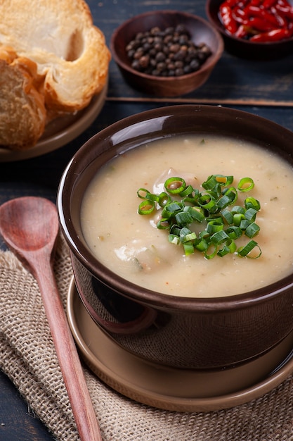 Delizioso piatto della cucina brasiliana chiamato Caldo de Mandioca. Fatto con manioca e carne