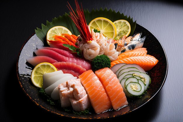 Delizioso piatto giapponese di sashimi di frutti di mare