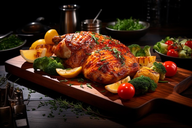 delizioso pollo arrosto sulla tavola di legno