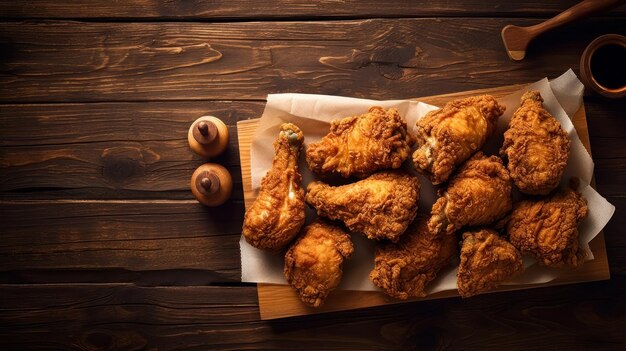 Delizioso pollo fritto su un tavolo di legno