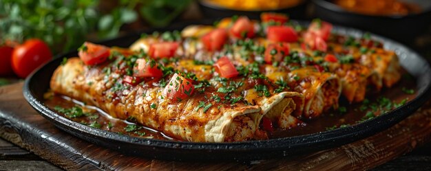 Delizioso pollo Mole flautas riempito sfondo tenero