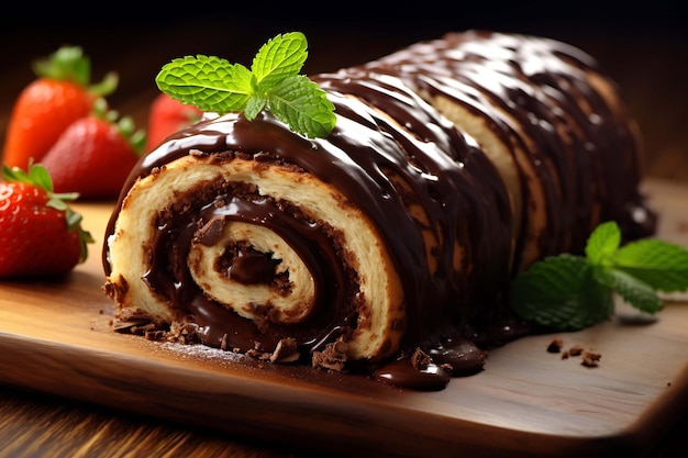 Delizioso rotolo di cioccolato dolcieria prodotti da forno fatti in casa