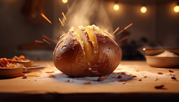 Delizioso servizio fotografico pubblicitario di patate al forno Fotografia commerciale