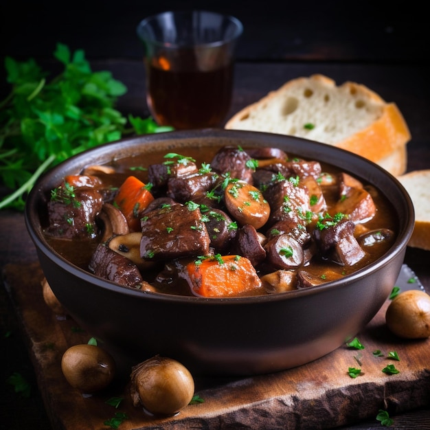 Delizioso stufato di manzo Bourguignon