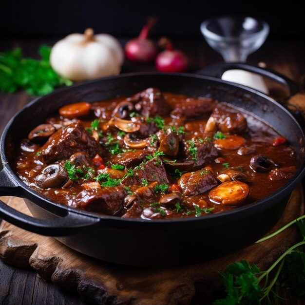 Delizioso stufato di manzo Bourguignon