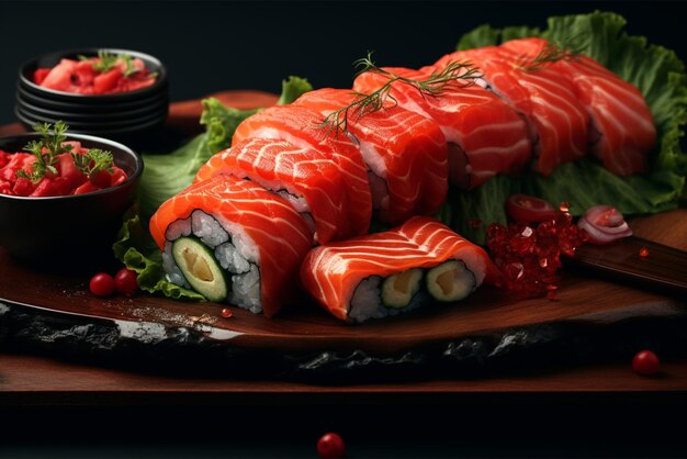 Delizioso Sushi Japan Food sul tavolo per la landing page 5jpg