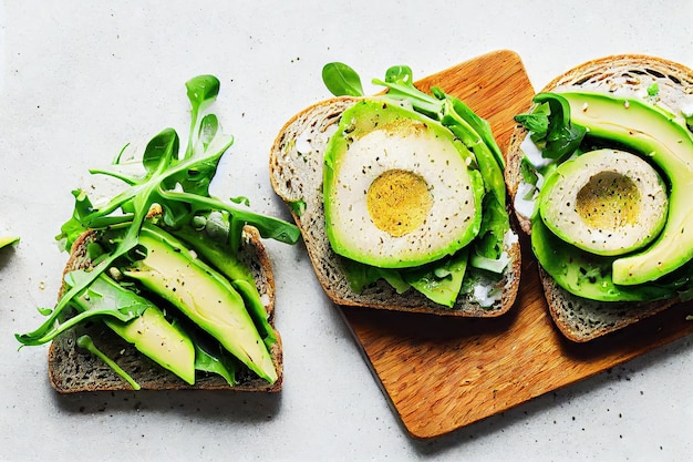 Delizioso toast vitaminico con fettine di avocado e uovo fritto