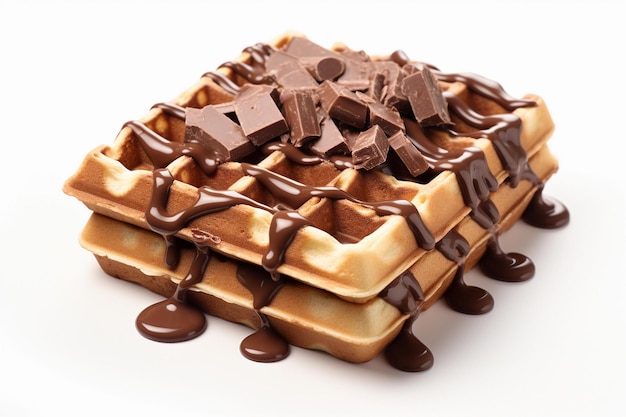 delizioso waffle con cioccolato su uno sfondo bianco