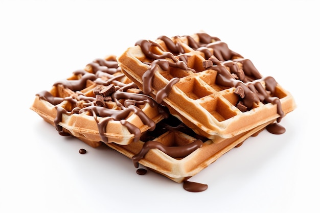 delizioso waffle con cioccolato su uno sfondo bianco