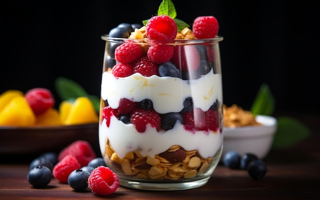 Delizioso yogurt Granola Parfait con Nutty Goodness Generative AI