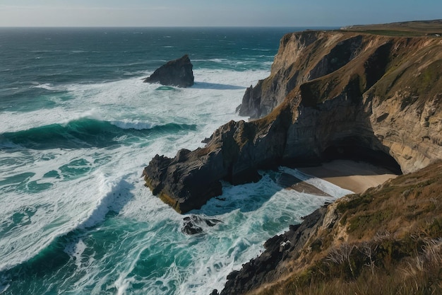 della bellezza dell'oceano ruggente contro le aspre scogliere costiere