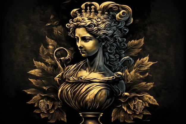 Demeter Greek Mythology God Black Gold Vaso di Generative AI