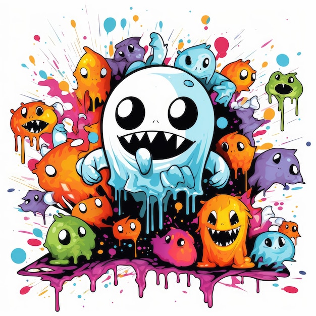 Demonic Delights Un design audace e colorato di Halloween con cartoon monsters carino Trick o Trea