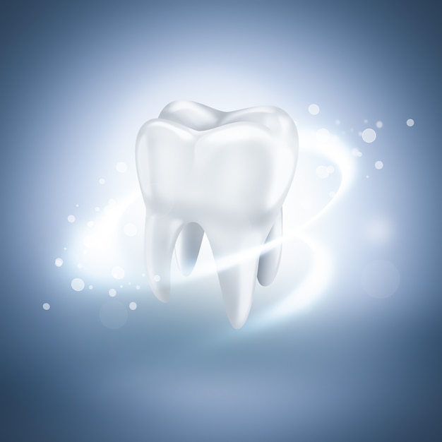 Dente bianco brillante su sfondo azzurro