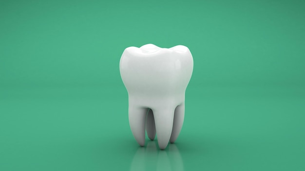 Dente bianco su sfondo verde 3d rendering