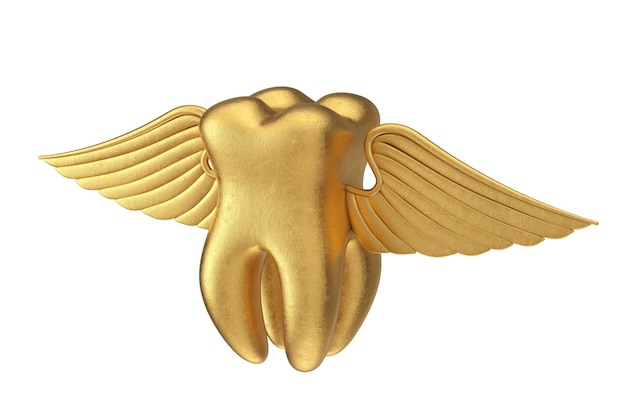 Dente d'oro con ali d'angelo 3d Rendering