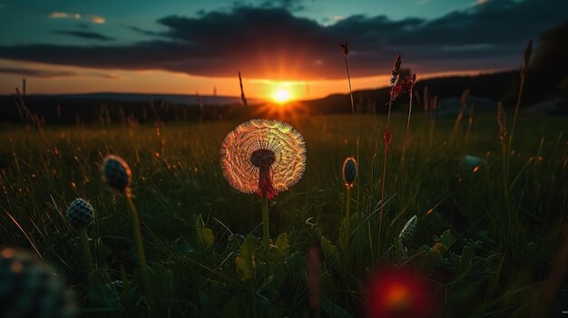 Dente di leone al tramonto IA generativa