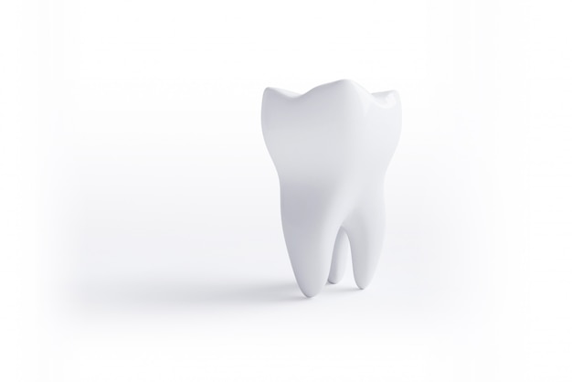 Dente isolato su sfondo bianco con tracciato di ritaglio. 3d render illustrazione