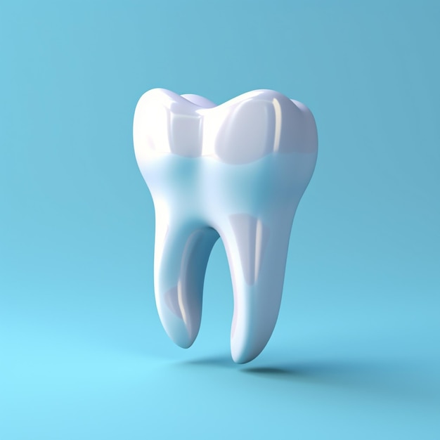 Dente su sfondo blu illustrazione 3D rendering 3D