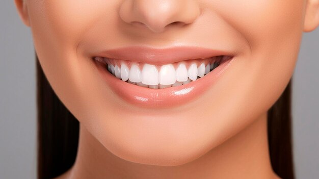 Denti bianchi della donna sorridente della bocca della persona del primo piano AI generativa