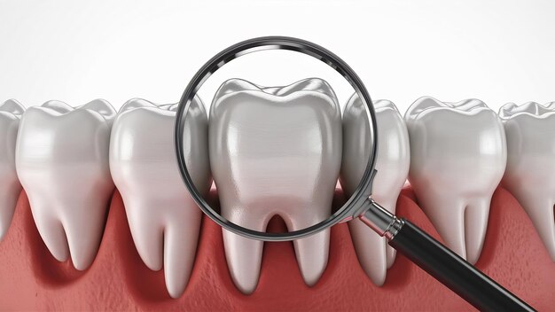 Denti con ingrandimento su bianco