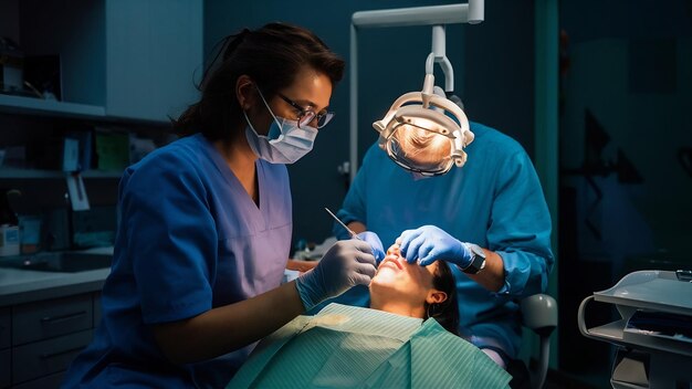 Dentista che lavora senza assistente