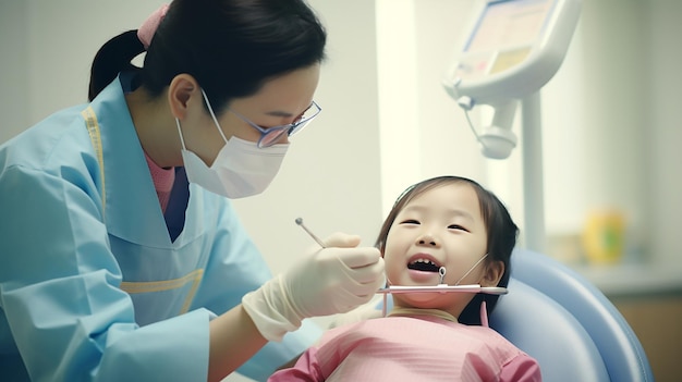 Dentista esaminando i denti con strumenti medici Ritratto di donna