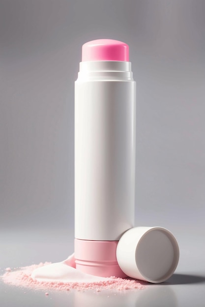 Deodorante stick bianco e rosa vuoto con coperchio