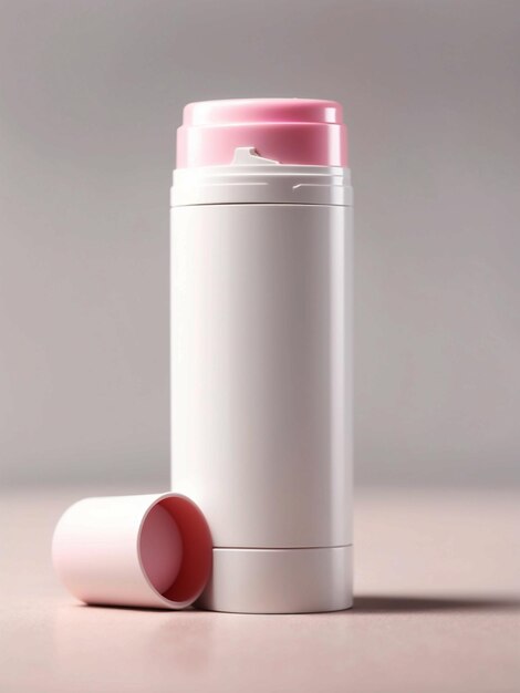 Deodorante stick bianco e rosa vuoto con coperchio